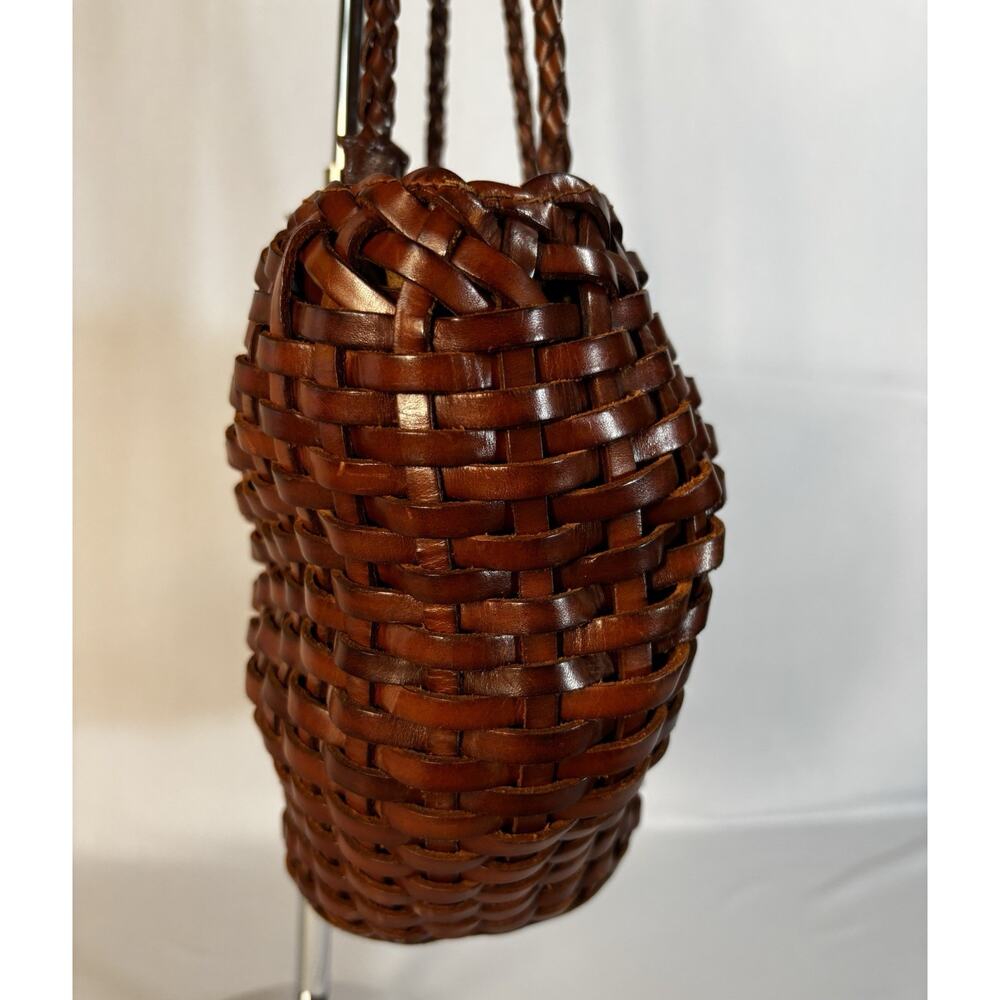 VTG Y2K Italy Woven Leather Tote Bag Cognac Brown Braided Intrecciato Style - Picture 6 of 16
